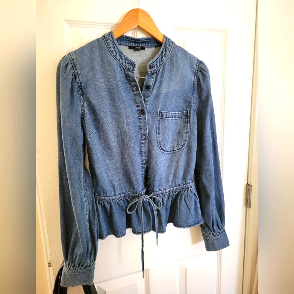 Joe's Jeans Blue Buttoned Peplum Blouse Sz Small